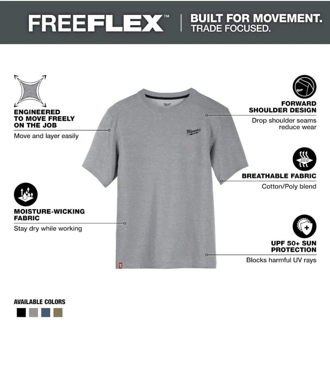 Milwaukee Men's Medium Gray Cotton/Polyester Short-Sleeve Hybrid Work T-Shirt gallery