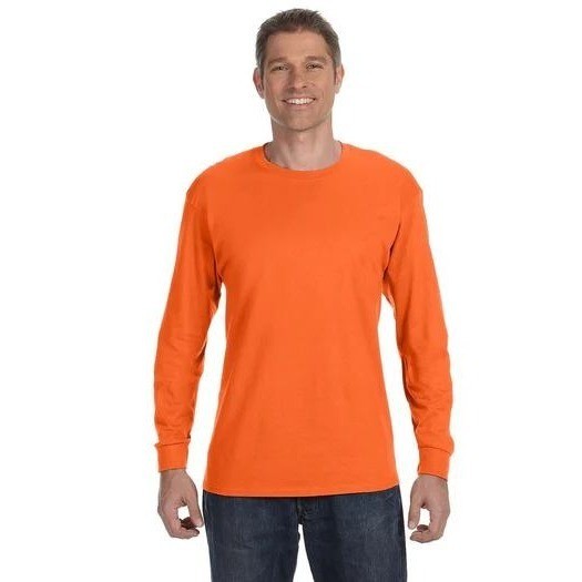 Unisex Orange Long Sleeve Crewneck T-Shirt 100% Cotton Ribbed Cuffs Size L gallery