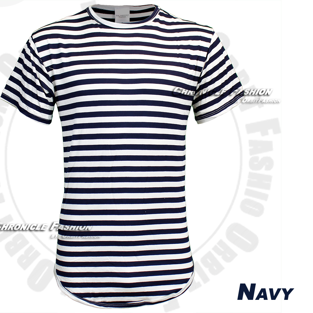 Men T-Shirt Striped Casual Crew Neck Short Sleeve Curved Extended Long Tee Top gallery