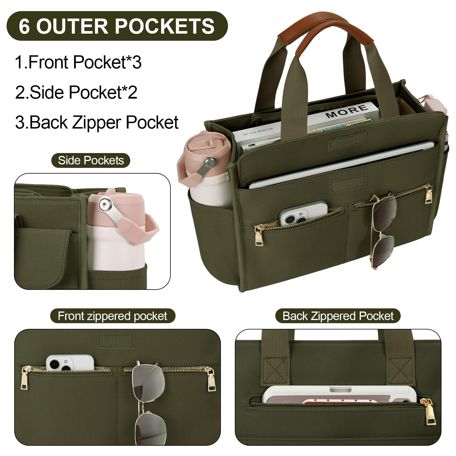 Canvas Tote Bag Purse for Women with Zipper and Compartments for Work College... gallery