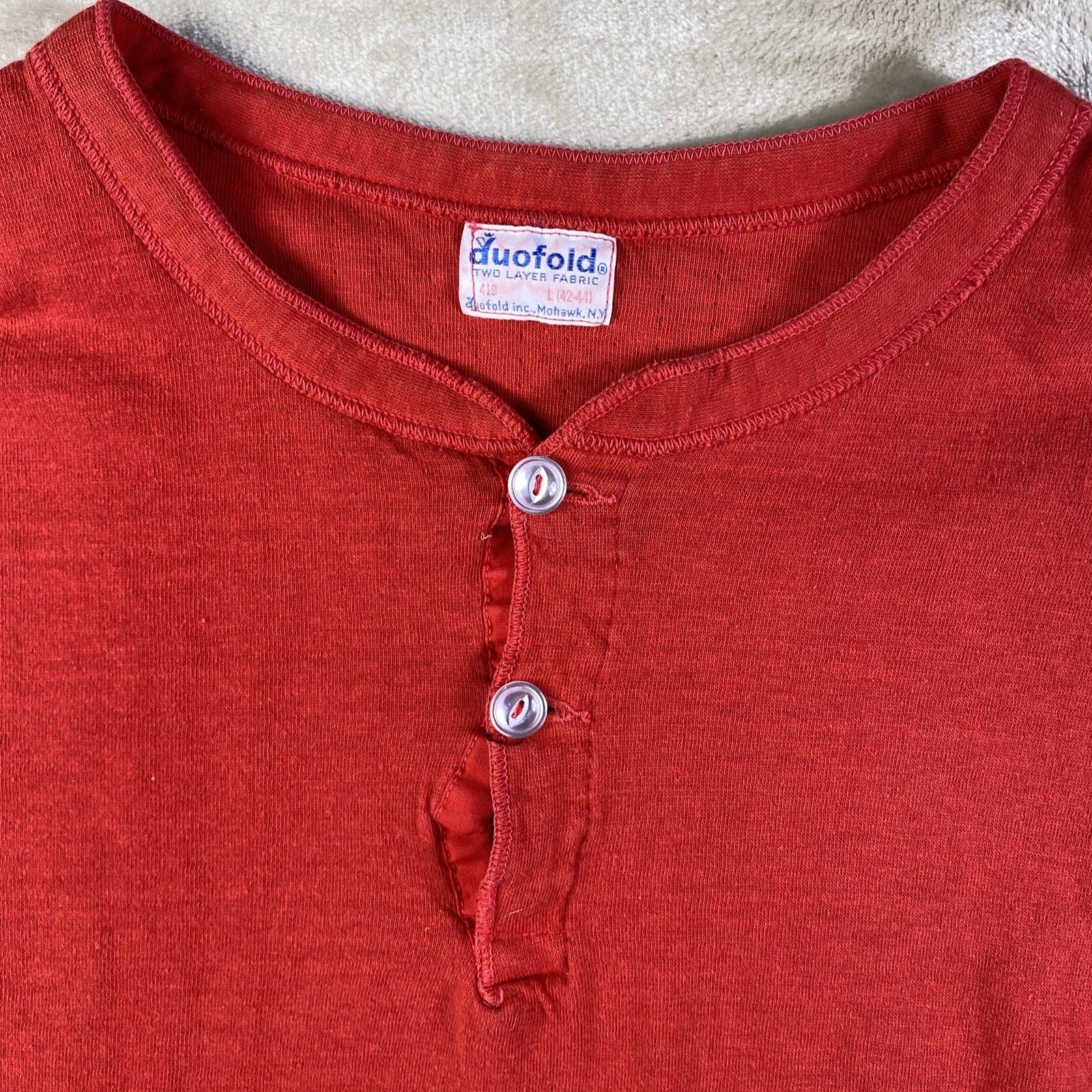 Vintage 70s Duofold 2 Layer Thermal Henley Shirt Mohawk NY Size Large Hunting gallery