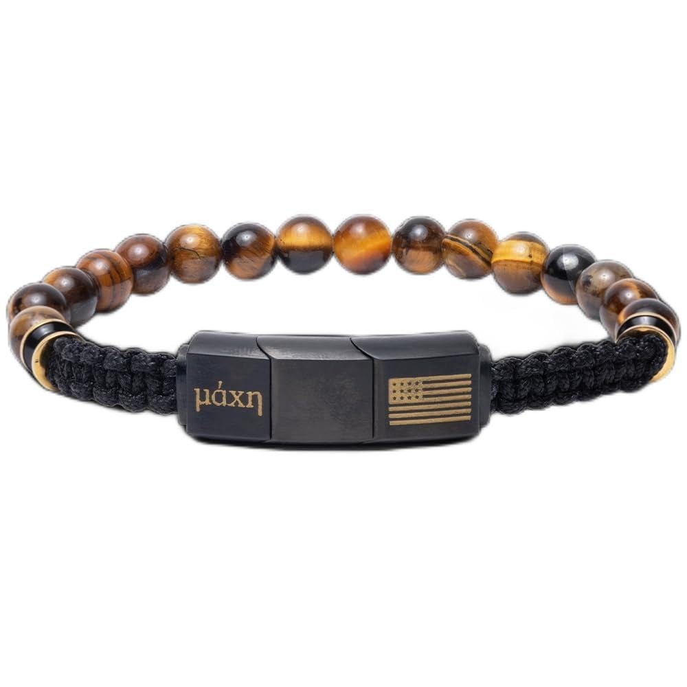 Tiger’s Eye Bracelet – American Flag Men’s Beaded Bracelet for Father’s Day -…