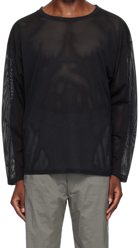 South2 West8 Black Semi-Sheer Long Sleeve T-Shirt Large