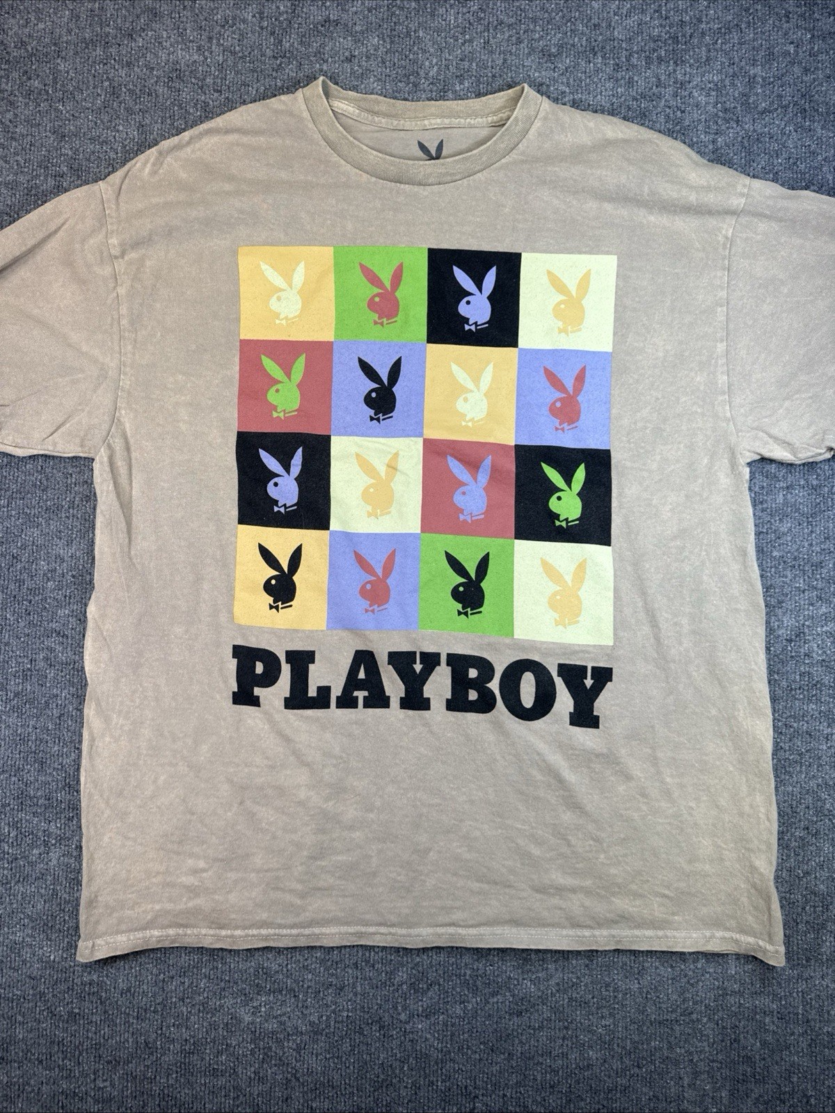 Playboy Bunny’s Pop Art Checkered Print Graphic Printed Tee Shirt XL Retro