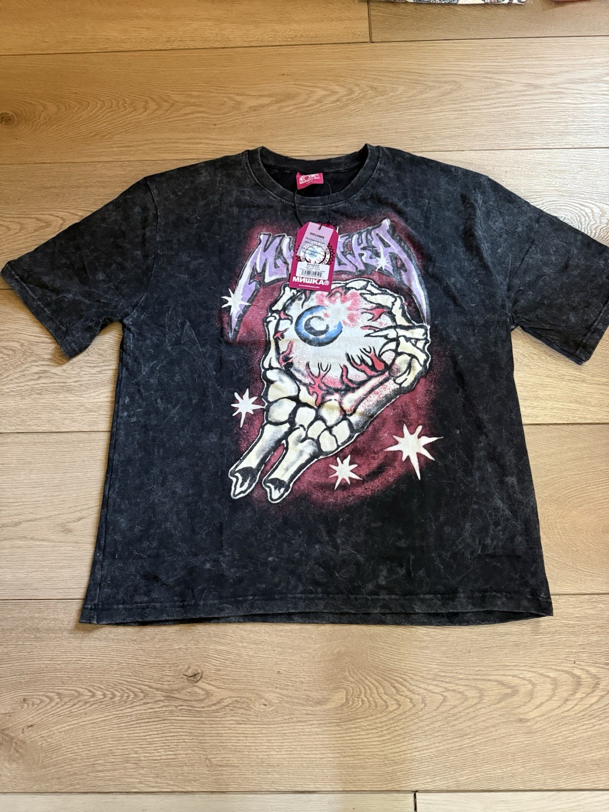 MISHKA MENS KEEP WATCH GRAPHIC PRINT T-SHIRT BLACK CREW NECK SIZE L MSF5-006 gallery