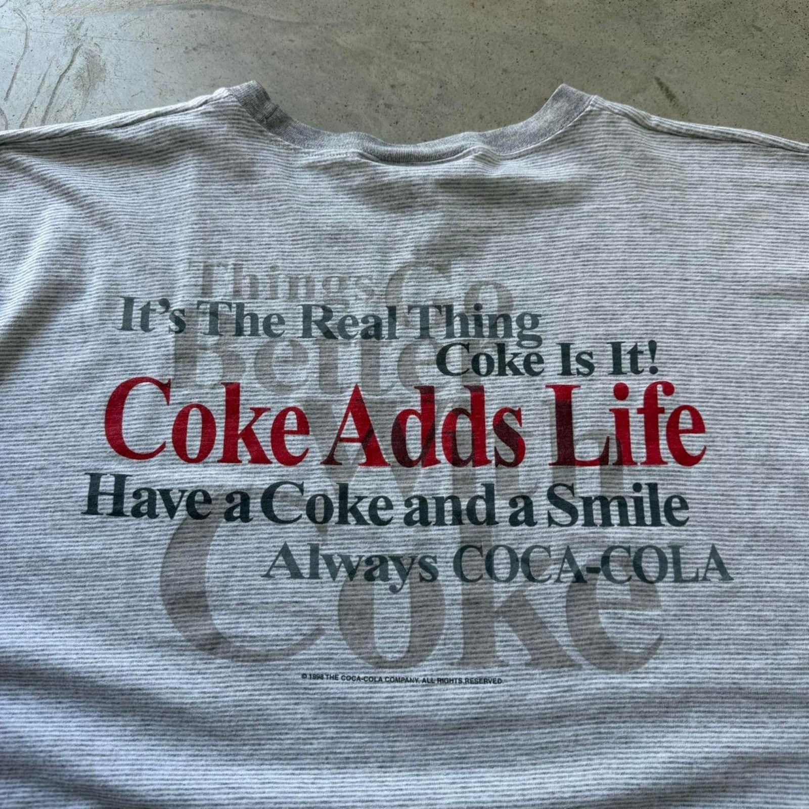Vintage 90’s Coca-Cola Coke Promo Classic Retro Striped Graphic T-shirt Size XL gallery