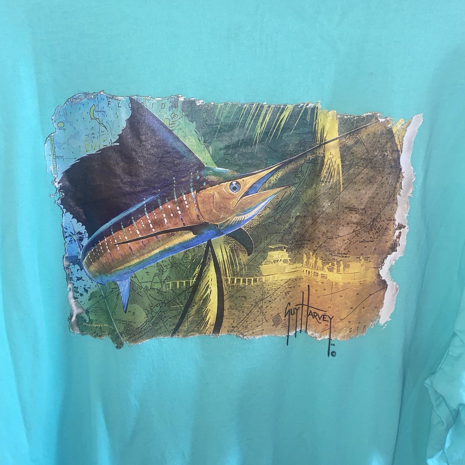 Guy Harvey Mens Marlin Fishing T Shirt Aqua XL Short Sleeve Graphic Tee Resort gallery