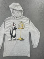 Vtg Garment Graphics Activewear Large Made In USA Loony Tunes Hooded Shirt 90s