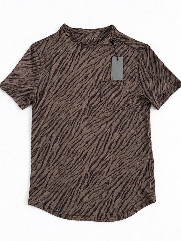 John Varvatos Abstract Tiger Print Pocket T Shirt Dark Brown XS NWT MSRP $128