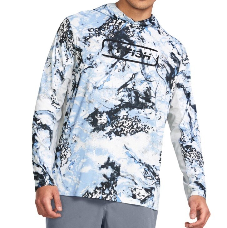 Under Armour 1383576 UA Men's Fish Pro ISO-Chill Carolina Blue Camo Hoodie Shirt gallery