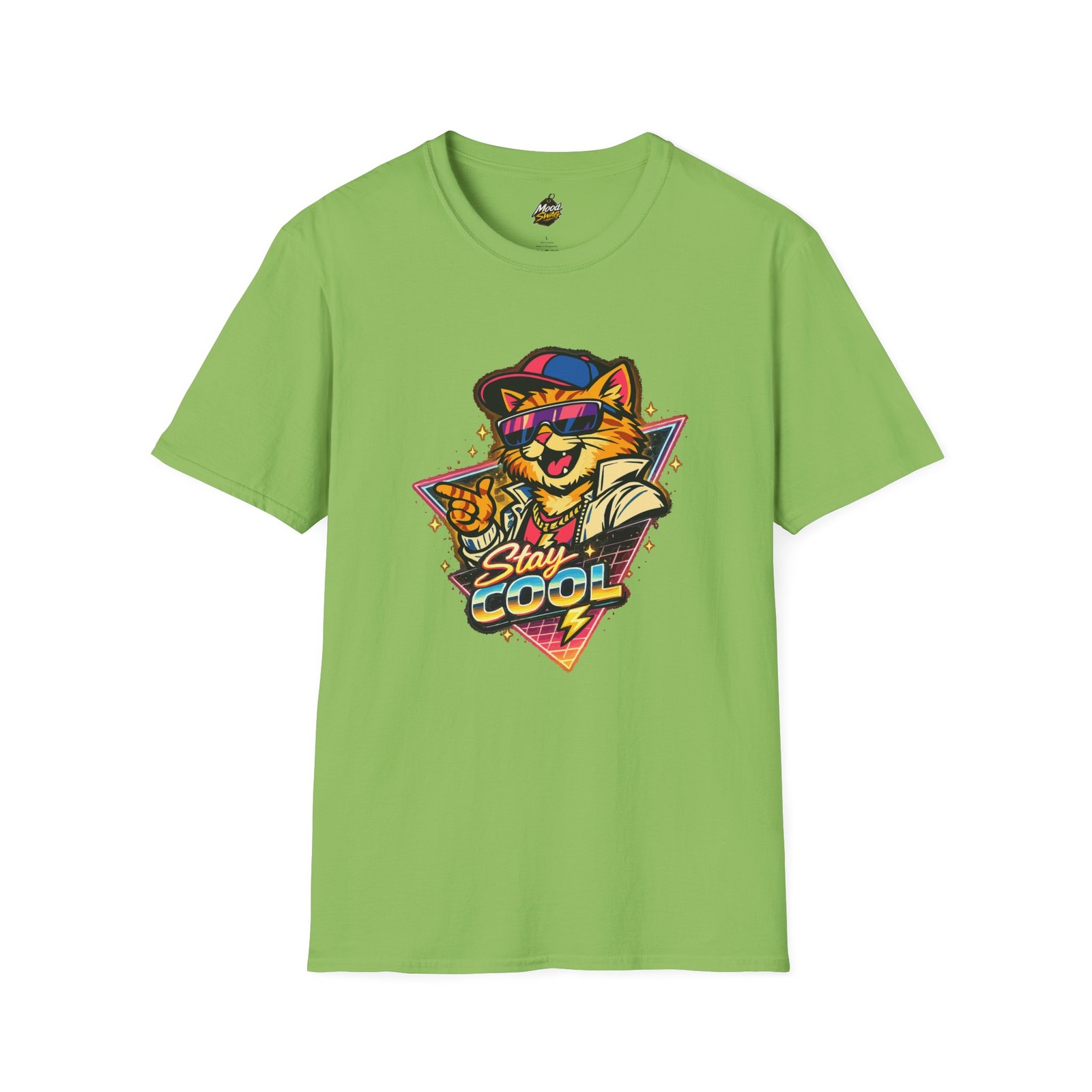Funny Retro 80s Cat T-Shirt Stay Cool Neon Graphic Tee Gift for Cat Lovers
