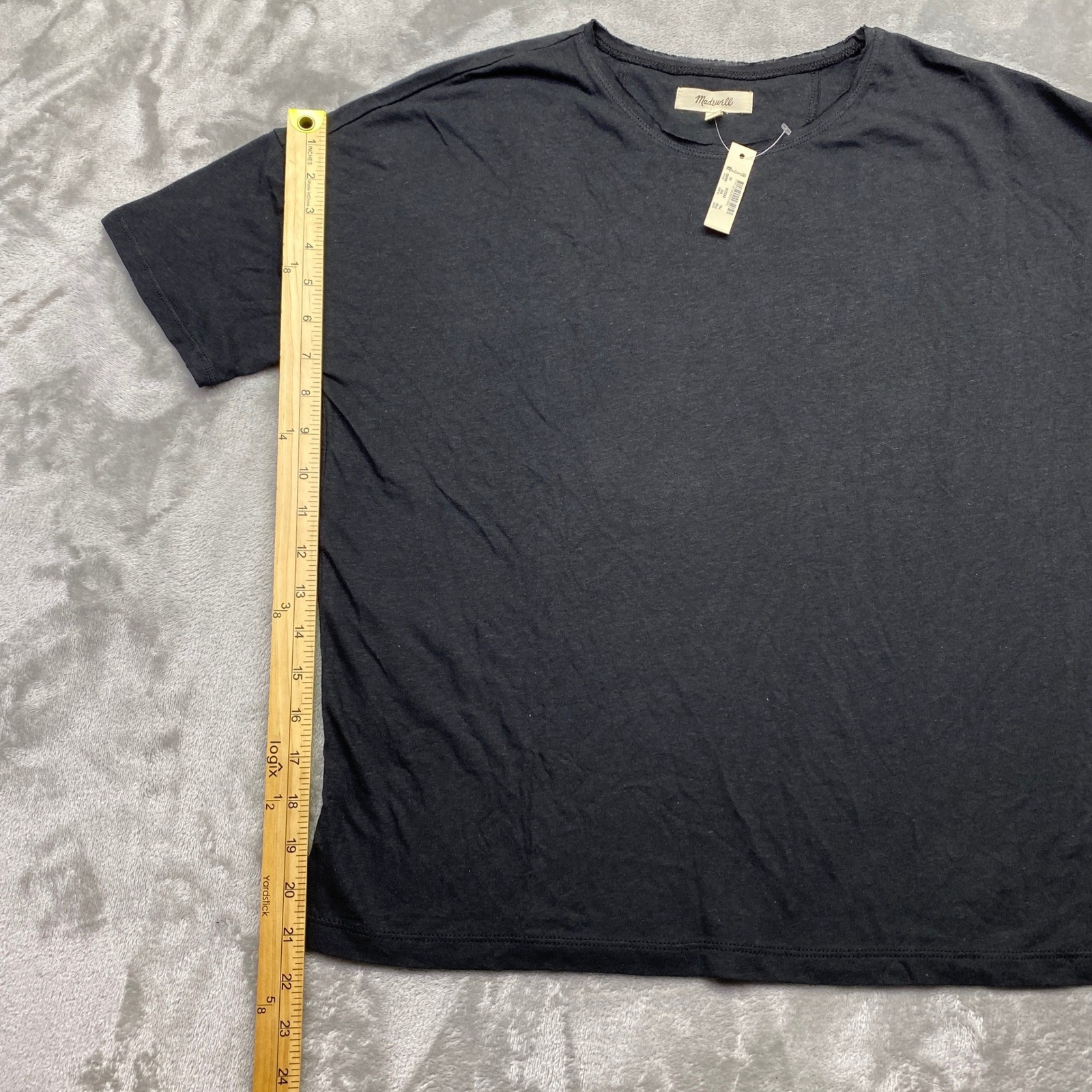 Madewell Linen Cotton Blend Short Sleeve T-Shirt Black AN485 XS Women Preppy gallery