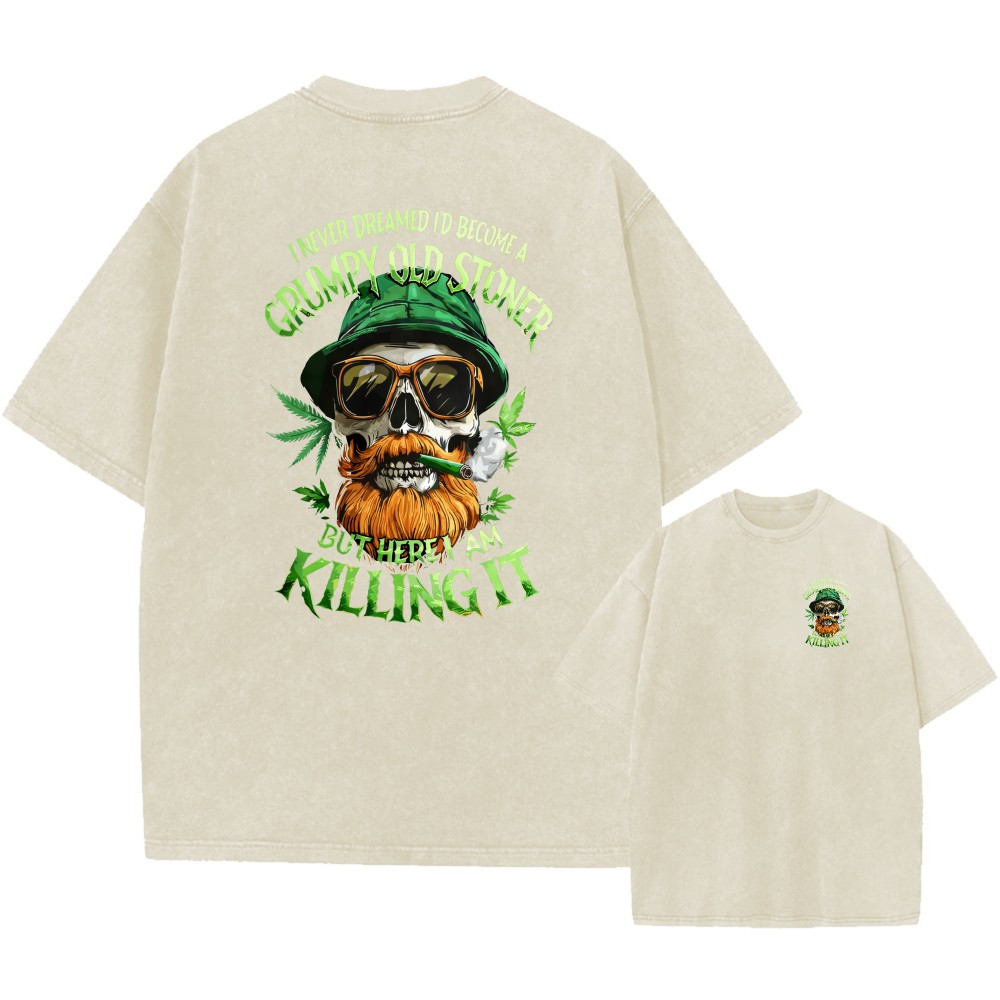 100% Cotton Oversized T-Shirt, Grumpy Old Stoner Skull Graphic Streetwear Tee gallery