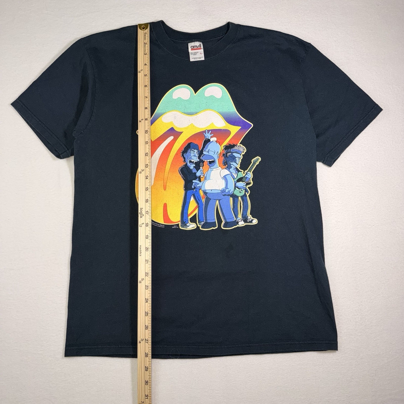 Vintage Y2K Rolling Stones Simpsons Band Tee Shirt 2002 Anvil Black Large USA gallery