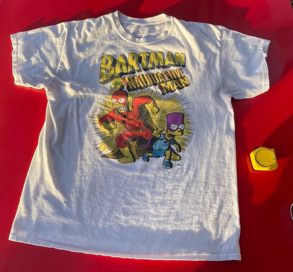 The Simpsons BARTMAN And RADIOACTIVE MAN Graphic T-Shirt Bart & Homer • Large