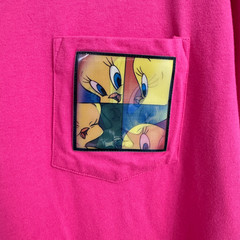 VTG 90s Warner Bros Studio Store Shirt Tweety Bird 3D Lenticular Patch Pocket