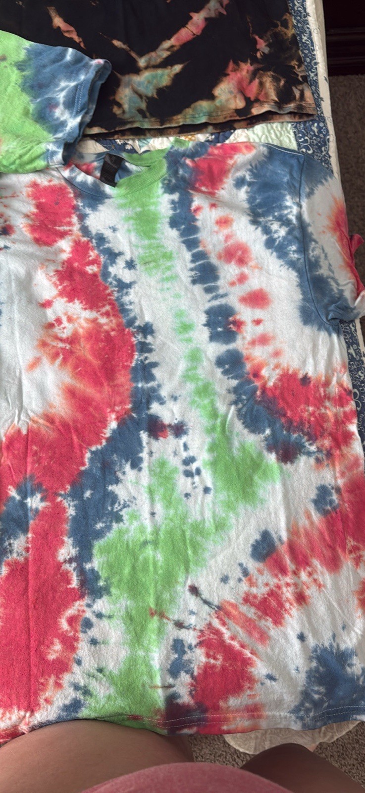 Unisex Adults L Multicolor Tie-Dye Cotton Knit Crew Neck Short Sleeve T-Shirt gallery