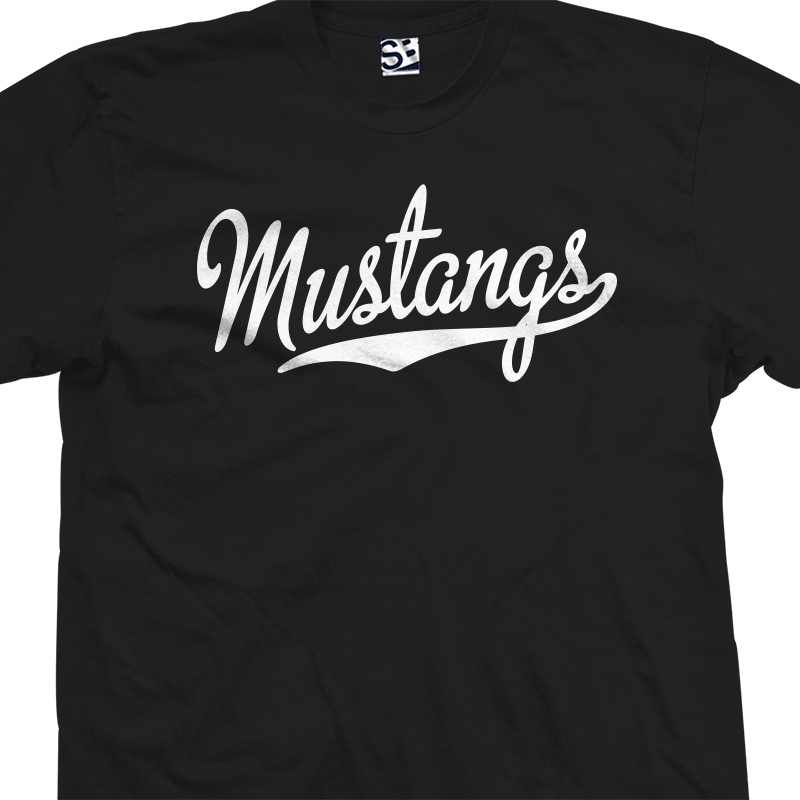 Mustangs Script Tail Shirt | High School Sport Football Team | All Size & Colors