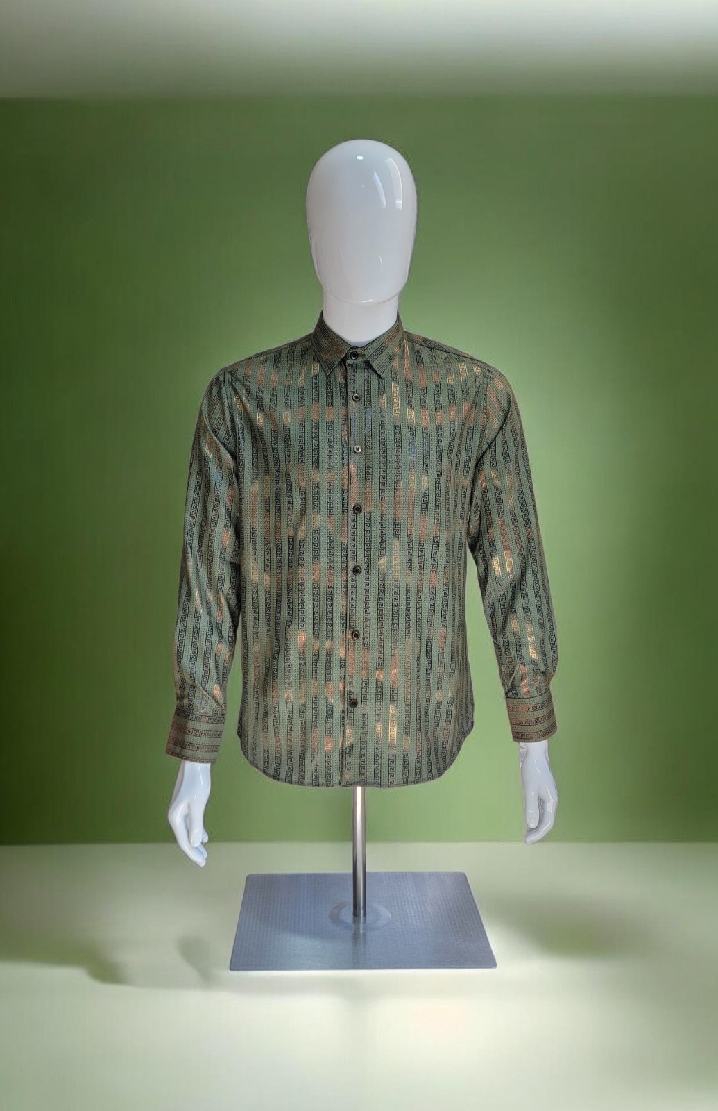 Men's Italian Fashion Long Sleeves Buttom-Up Metallic Green Olive Bronze Shirt gallery