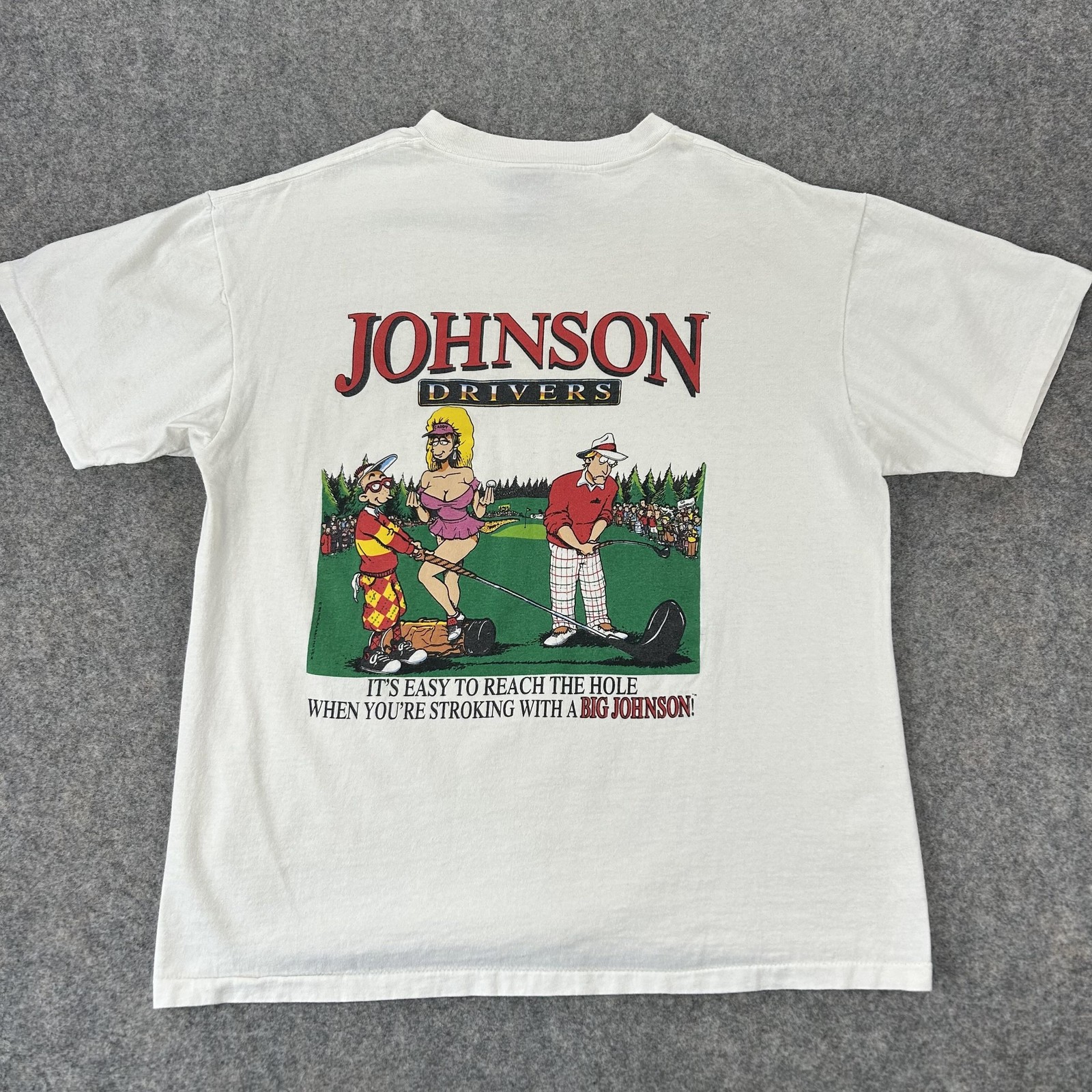 Vintage Big Johnson Drivers Funny Golf Shirt Mens Large White Humor Cartoon 90s