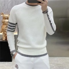 Four-bar Splicing Striped Bla Knitted Sweater Men’s Slim Base Shirt Ins Trendy