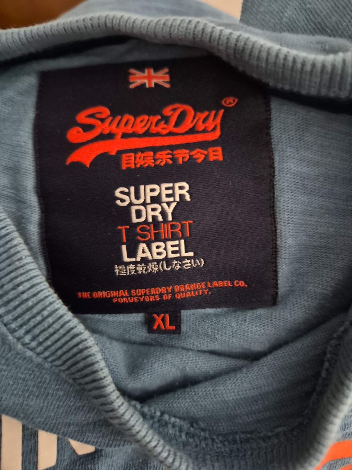 Superdry Premium Goods Mens XL T-Shirt Blue Orange Vintage Logo 19.5” P2P Small gallery