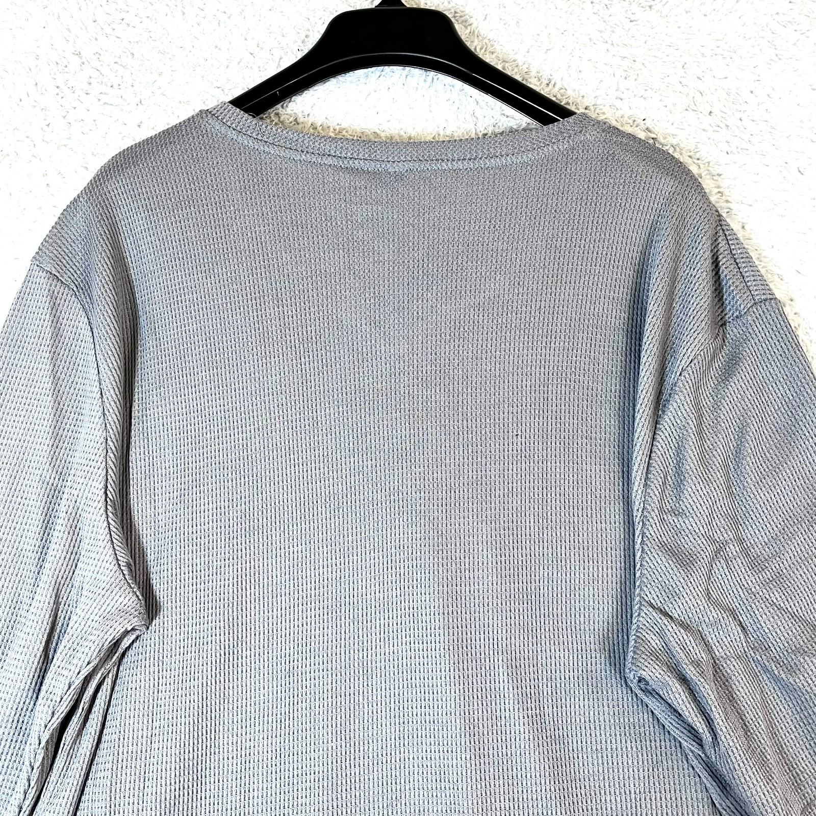 Ficerd Men's Solid Gray V-neck Long Sleeve Thermal Waffle T-Shirt Size XL gallery