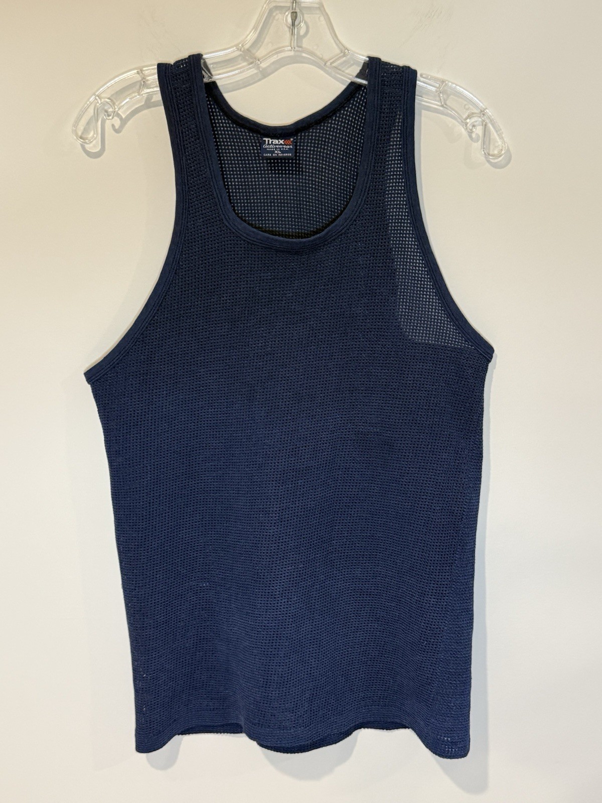 Vintage 70s 80s Trax Activewear Mesh Sheer Blue Tank Top Sz XL Men’s Retro USA gallery