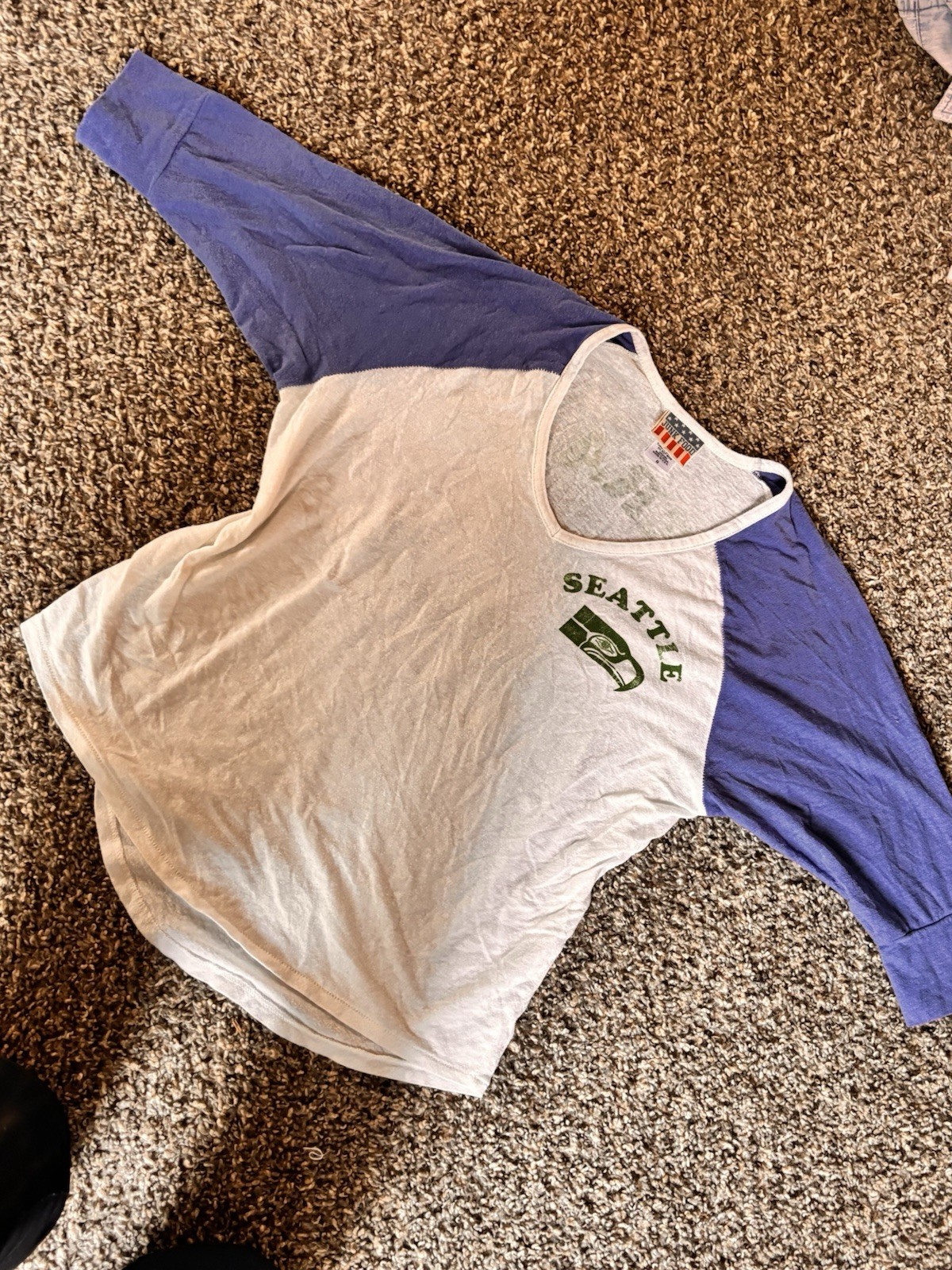 Junk Food Vintage Y2K Seahawks T-Shirt Crew Neck 3/4 Sleeve Blue/White S gallery