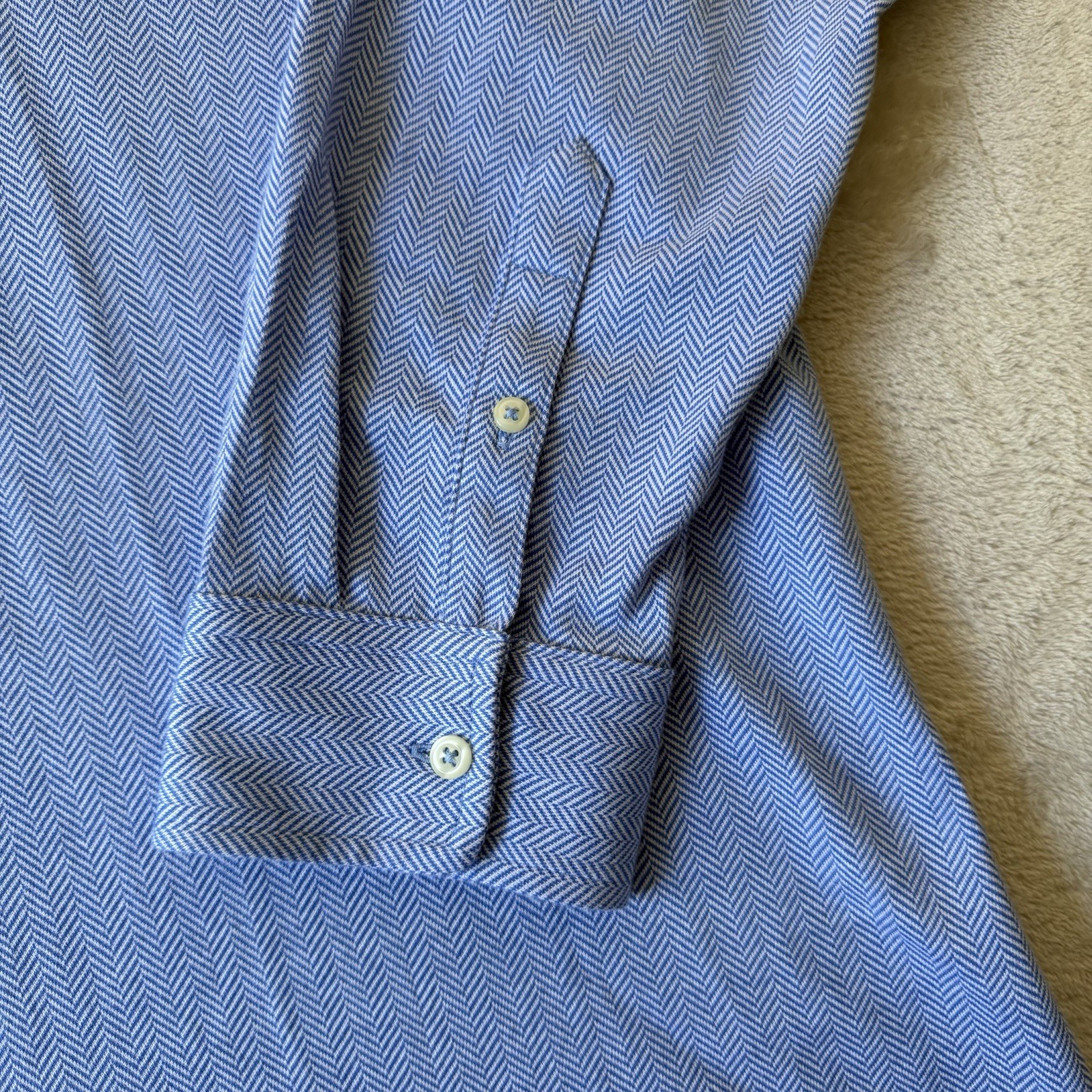 Polo Ralph Lauren Custom Slim Fit Herringbone Polo Long Sleeve Shirt Blue Sz XXL gallery