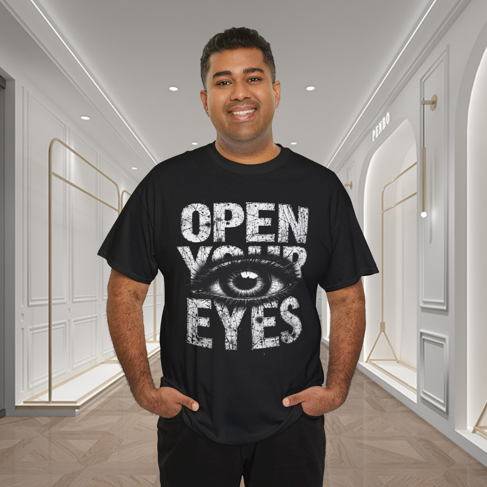 Open Your Eyes Distressed Eye Graphic T-Shirt gallery