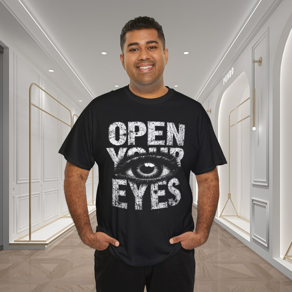 Open Your Eyes Distressed Eye Graphic T-Shirt