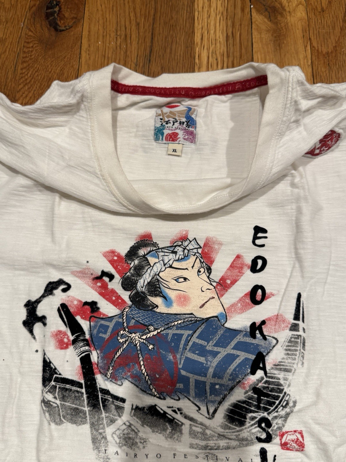 Edo Katsu Tairyo Festival Series Graphic Samurai Warrior White T-shirt Size XL gallery