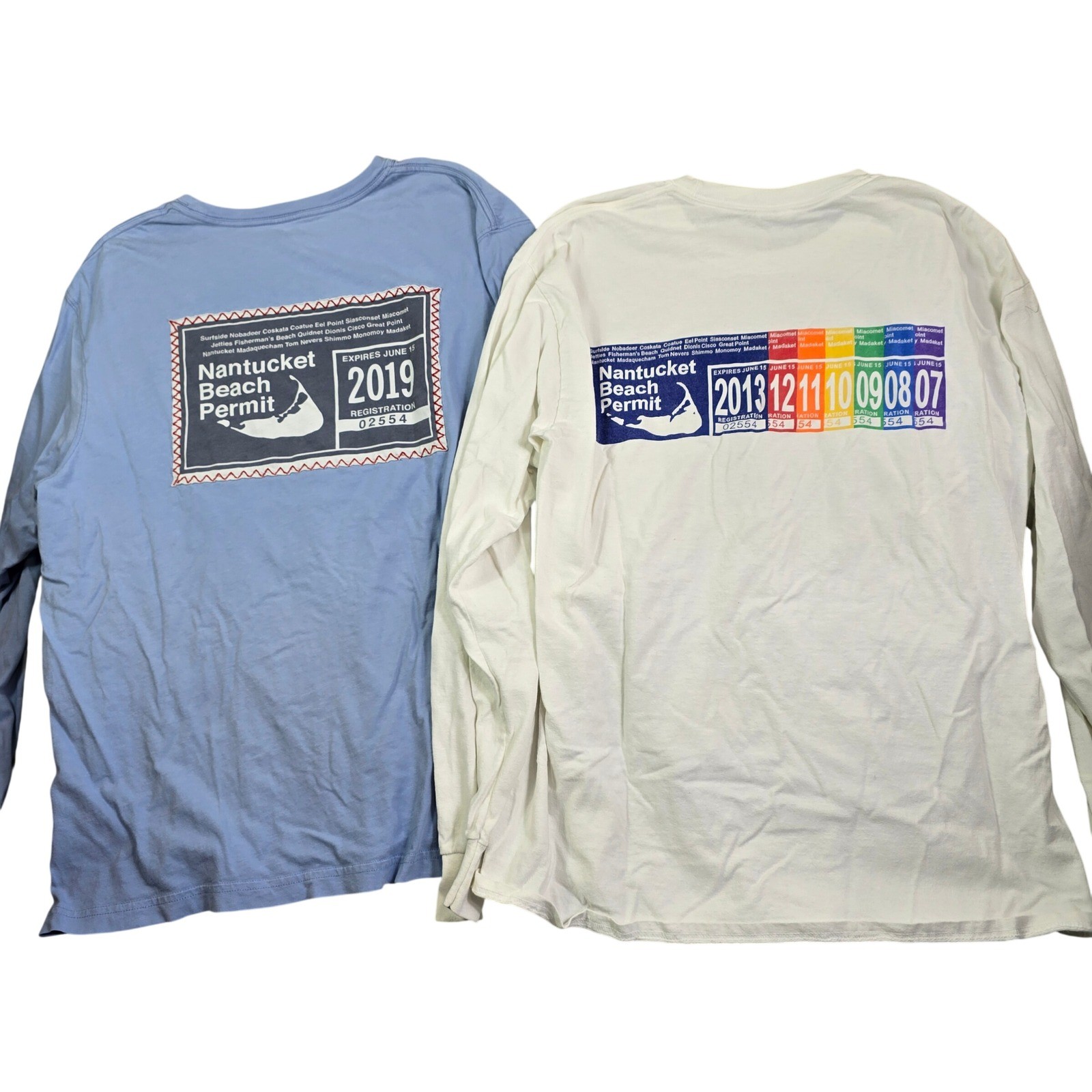 Nantucket Beach Permit Shirt Lot 2 Men L Blue White Coastal Nautical 2013 & 19 gallery