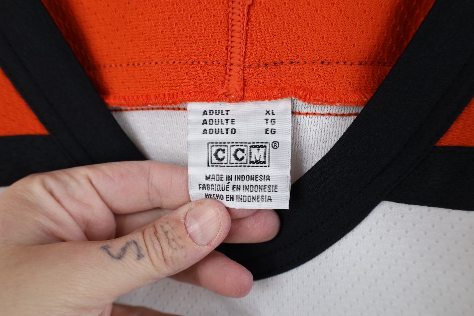 Vintage 90s CCM Mens XL Soul Patch Mesh Hockey Jersey Orange White Polyester gallery