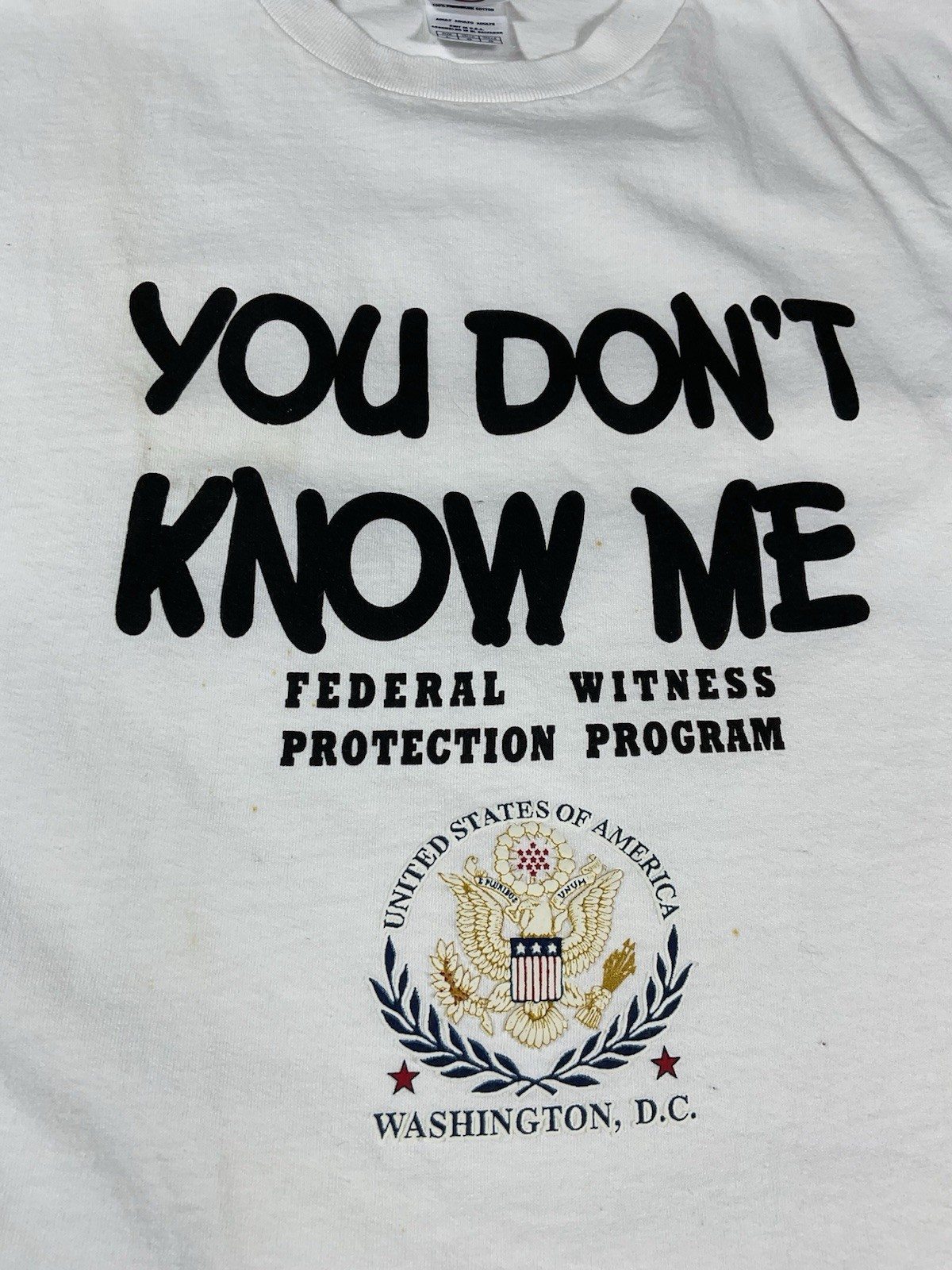Vintage You Dont Know Me Witness Protection T Shirt Sz L Funny Novelty Y2K gallery