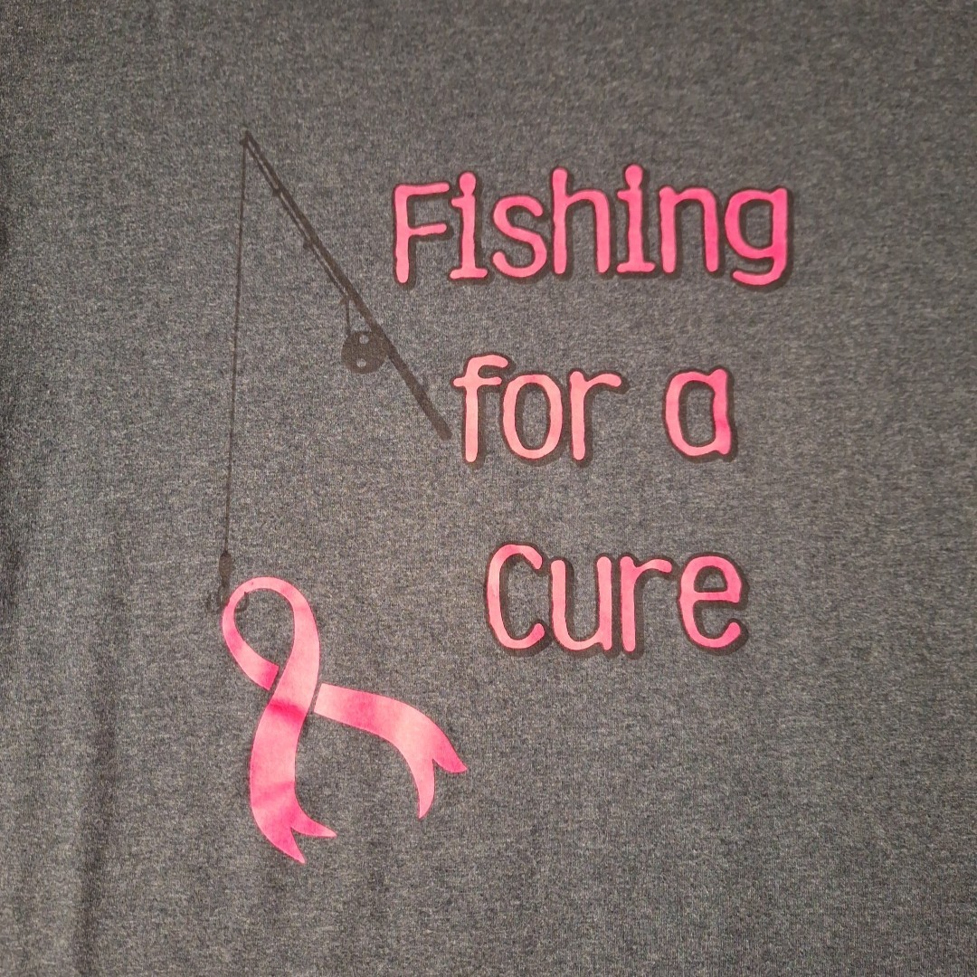 Fishing For A Cure Breast Cancer Awareness T-Shirt Size Large Gray Cotton Blend gallery