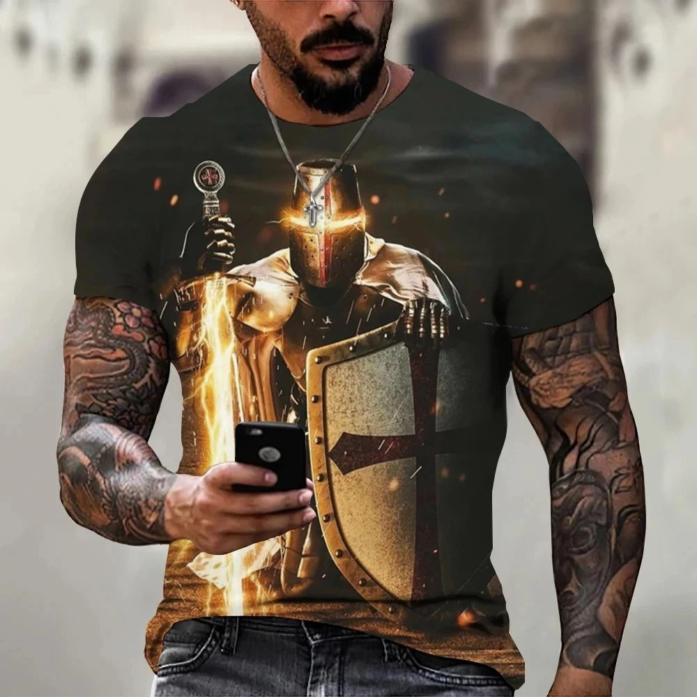 Knights Templar T-Shirt Men's Christian Warrior Crusader Cross 3D Printed gallery