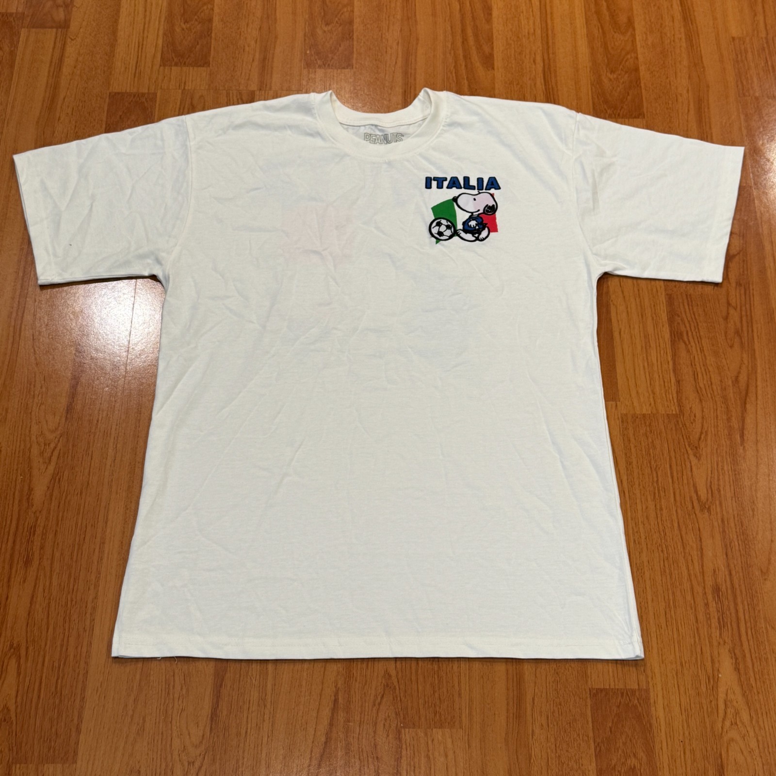 Snoopy Italia Futbol Soccer World Cup Embroidered White T-Shirt New Men's SZ L gallery