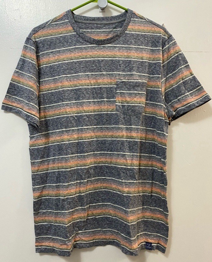 Flag & Anthem Men’s Striped Gray Coral Multicolor T-Shirt Short Sleeves Medium M