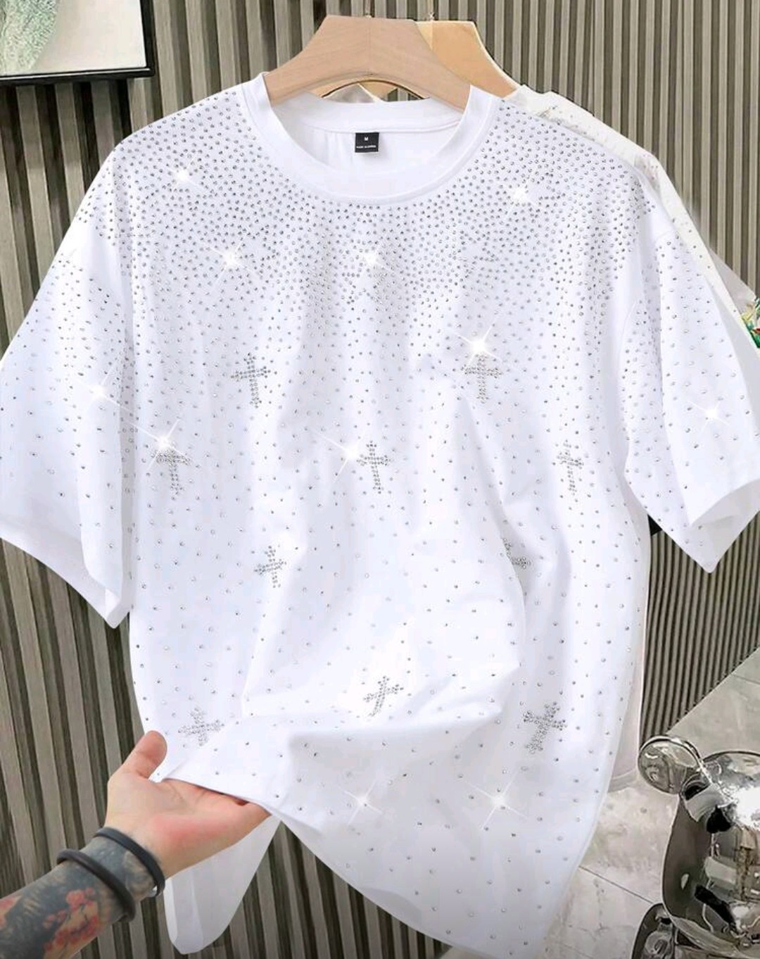 New Men Women Luxury Diamond Crosses Stars Rhinestones Fashion T-Shirt 7 Colors gallery