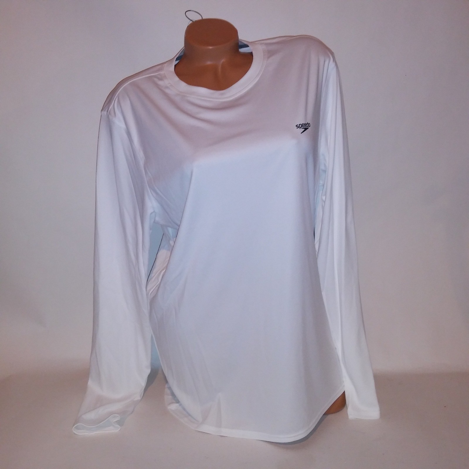 Speedo T Shirt Mens Medium Solid White Quick Dry UPF 50+ Long Sleeve Athletic