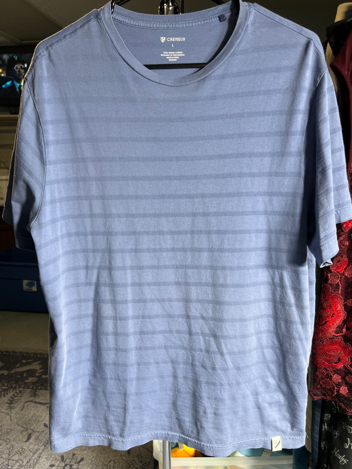 Cremieux Adult Blue Striped 100% Supima Cotton Short-Sleeve Tee T-Shirt SZ Large gallery