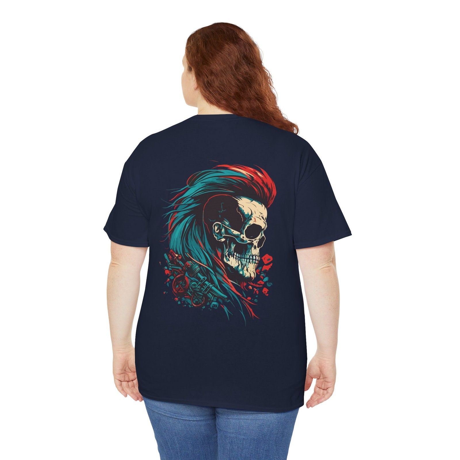 Biker Skull T Shirt Neon Mohawk BACK Graphic Tee Cyberpunk Punk Rock Streetwear gallery