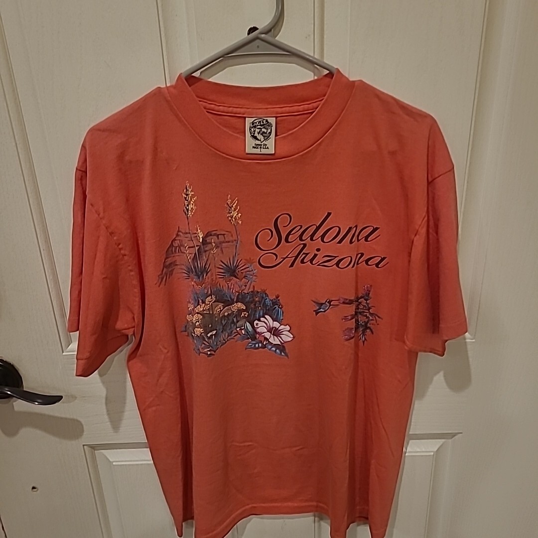 Vintage Sedona Arizona Single Stitch T Shirt Size Large Pink Hummingbird Cactus