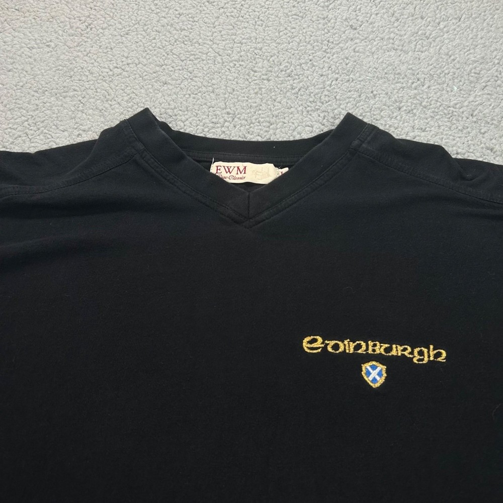 Vintage EWM Pure Classics Edinburgh Scotland T-Shirt Men Large Black V-Neck