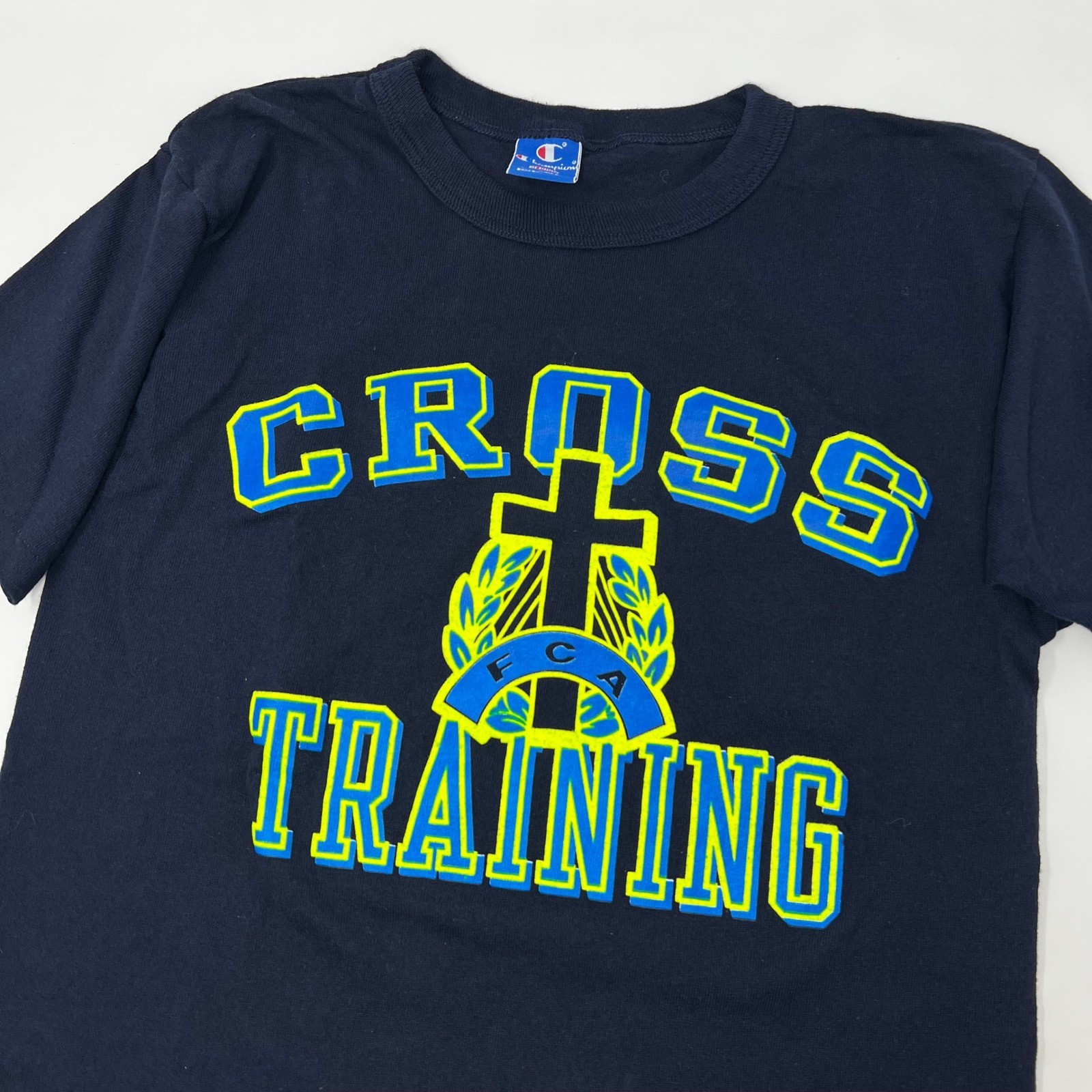 Vintage Champion FCA Cross Training Shirt Men Medium Blue USA Made Single Stitch gallery