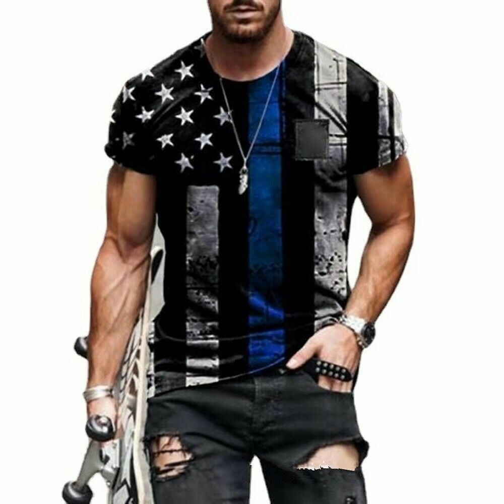 USA Distressed police Flag Men T Shirt Gym Workout patriotic tee eagle skull gallery