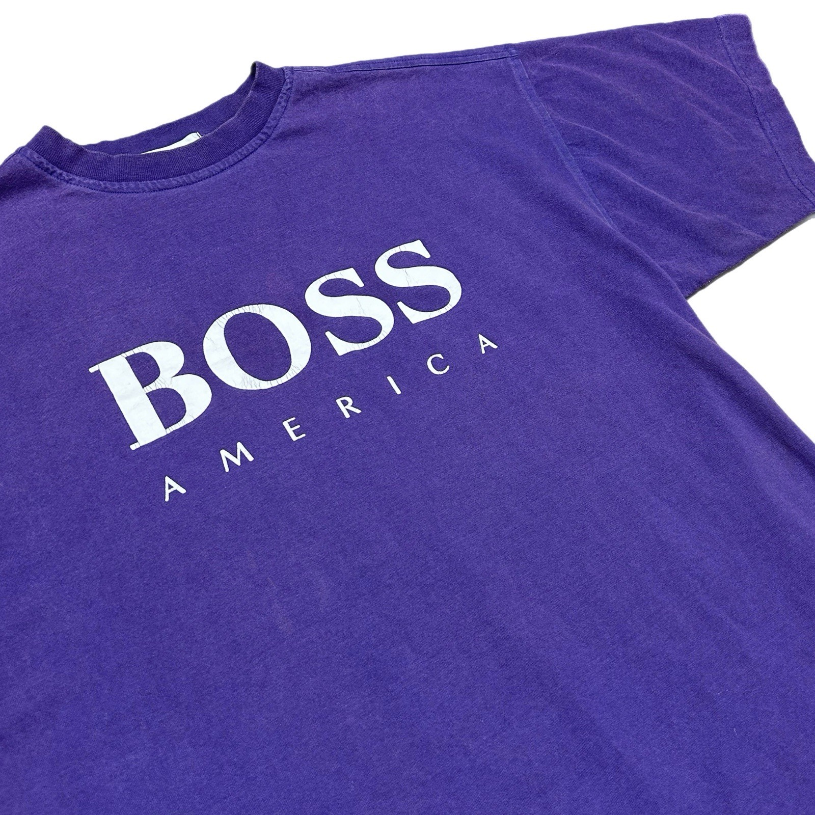 Vintage 90s BOSS America Shirt Big Logo Spellout Purple Hip Hop Rap Size L USA gallery