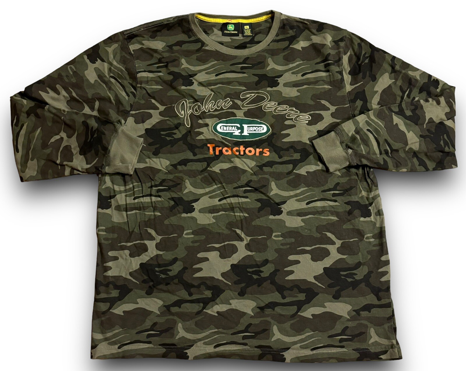 John Deere Camo Long Sleeve Shirt General Purpose Tractors Hunting VTG Mens XL